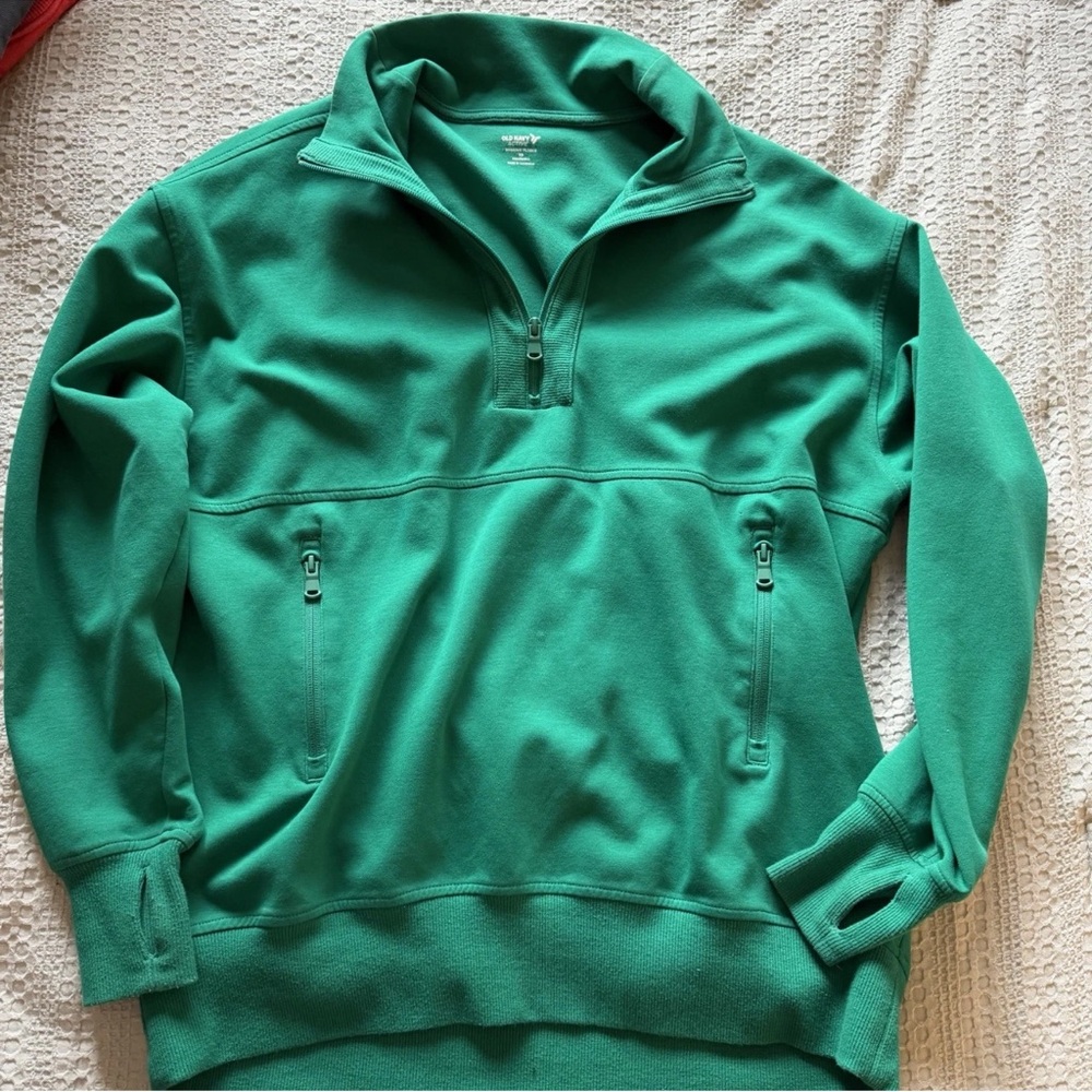 Old Navy Men's Green Quarter-Zip Fleece Pullover